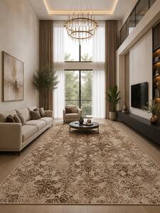 Covor Daffi 13121-120, Marime 60 x 110 cm, Bej, Maro, Inaltime Fir 6 mm, Antialergic, Polipropilena, Living, Dormitor, Sufragerie, Birou 60 x 110