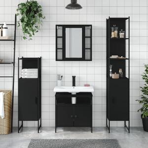 Set dulapuri de baie, 4 piese, negru, lemn prelucrat