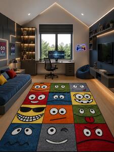 Covor Camera Copii Smile 11177-120, Marime 80 x 150 cm, Multicolor, Inaltime Fir 9 mm, Antialergic, Polipropilena, Gradinita, Cresa, Loc de Joaca 80 x