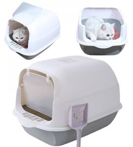 Litiera acoperita pentru pisici alb-gri LITTE