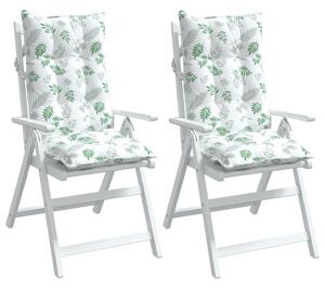 Perne de scaun spătar înalt, 2 buc, model frunze, textil Oxford