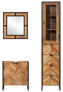 Set mobilier de baie, 3 piese, fier și lemn masiv de acacia