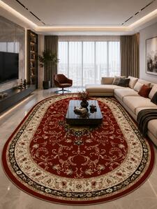 Covor Oval Lotos 523-210, Marime 50 x 80 cm, Crem, Rosu, Inaltime Fir 8 mm, Antialergic, Polipropilena, Living, Dormitor, Sufragerie, Birou 50 x 80