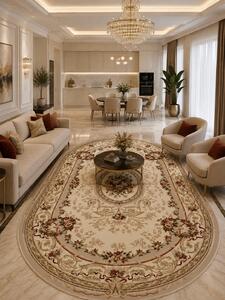 Covor Oval Lotos 568-100, Marime 60 x 110 cm, Crem, Inaltime Fir 8 mm, Antialergic, Polipropilena, Living, Dormitor, Sufragerie, Birou 60 x 110