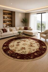 Covor Rotund Lotos 551-120, Marime 150 x 150 cm, Rosu, Inaltime Fir 8 mm, Antialergic, Polipropilena, Living, Dormitor, Sufragerie, Birou 150 x 150