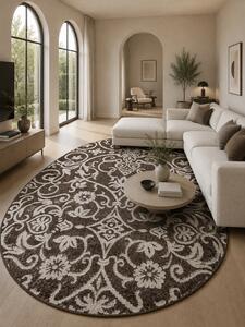 Covor Oval Ramuri 16026-13, Marime 60 x 110 cm, Crem, Maro, Inaltime Fir 7 mm, Antialergic, Polipropilena, Living, Dormitor, Sufragerie, Birou 60 x