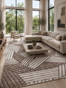 Covor Fashion 32001-120, Marime 60 x 130 cm, Crem, Maro, Inaltime Fir 12 mm, Antialergic, Polipropilena, Living, Dormitor, Sufragerie, Birou 60 x 130