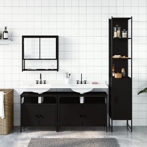 Set mobilier de baie, 4 piese, negru, lemn prelucrat