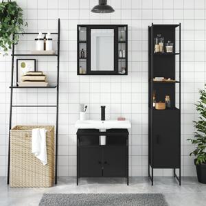 Set dulapuri de baie, 3 piese, negru, lemn prelucrat