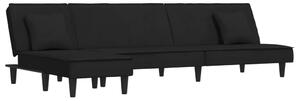Canapea extensibilă în formă de L negru 255x140x70 cm catifea