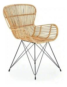 Scaun de gradina K335, bej/negru, rattan natural/otel, 61x63x90x45 cm