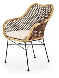 Scaun terasa K336, stejar/maro inchis, ratan natural/metal, 64X64X89 C
