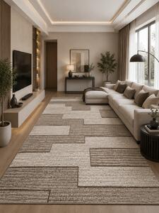 Traversa Fashion 32002-120, Inaltime Fir 12 mm, Latime 0.6m, Marime 60 x 200 cm, Crem, Maro, Festonata Surfilata Tivita, Antialergica