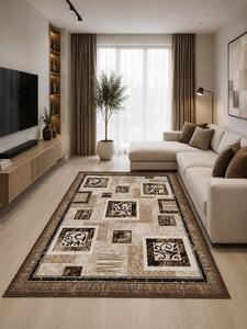Covor Luna 1835-12, Marime 60 x 110 cm, Crem, Maro, Inaltime Fir 6 mm, Antialergic, Polipropilena, Living, Dormitor, Sufragerie, Birou 60 x 110