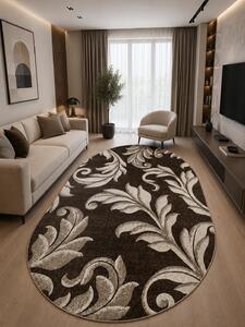 Covor Oval Luna 1833-12, Marime 60 x 110 cm, Maro, Inaltime Fir 6 mm, Antialergic, Polipropilena, Living, Dormitor, Sufragerie, Birou 60 x 110