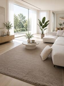 Covor Premium Belgian LOP 080, Imitatie Blana Iepure, Marime 50 x 80 cm, Bej, Inaltime Fir 23 mm, Antiderapant, Antialergic, Poliester, Living
