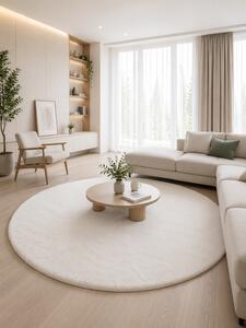 Covor Rotund Premium Belgian LOP 060, Marime 80 x 80 cm, Crem, Inaltime Fir 23 mm, Antiderapant, Antialergic, Poliester, Living, Dormitor, Sufragerie