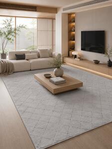 Covor Premium Belgian LOP Grofat 076, Marime 120 x 160 cm, Gri, Inaltime Fir 23 mm, Antiderapant, Antialergic, Poliester, Living, Dormitor