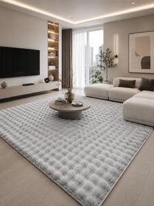 Covor Premium Belgian Blanita LOP 076, Efect 3D, Imitatie Blana Iepure, Marime 80 x 150 cm, Gri, Inaltime Fir 23 mm, Antiderapant, Antialergic