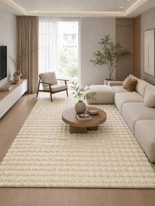Covor Premium Belgian Blanita LOP 050, Efect 3D, Imitatie Blana Iepure, Marime 80 x 150 cm, Crem, Inaltime Fir 23 mm, Antiderapant, Antialergic