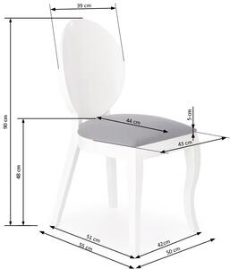 Set masa extensibila din lemn si MDF Josette Alb + 4 scaune din lemn de fag tapitate cu stofa Verity Alb / Gri, L150-190xl90xH77 cm