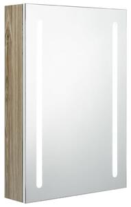 Dulap de baie cu oglindă și LED, alb și stejar, 50x13x70 cm