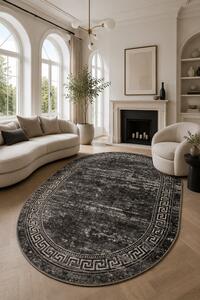 Covor Oval Mira 24001-190, Marime 60 x 110 cm, Gri, Inaltime Fir 6 mm, Antialergic, Polipropilena, Living, Dormitor, Sufragerie, Birou 60 x 110
