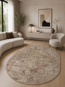 Covor Oval Mira 24016-132, Marime 60 x 110 cm, Maro, Inaltime Fir 6 mm, Antialergic, Polipropilena, Living, Dormitor, Sufragerie, Birou 60 x 110