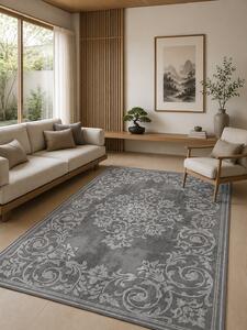 Covor Mira 24016-196, Marime 60 x 110 cm, Gri, Inaltime Fir 6 mm, Antialergic, Polipropilena, Living, Dormitor, Sufragerie, Birou 60 x 110