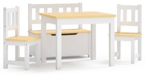 Set masă&scaune pentru copii, 4 piese, alb și bej, MDF