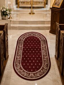 Covor Oval Bisericesc Lotos 15033-210, Marime 80 x 150 cm, Grena, Rosu, Inaltime Fir 8 mm, Antialergic, Polipropilena, Manastire, Biserica, Altar