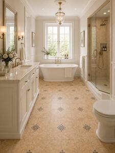 Linoleum Rezidential Clasa 22, Belgia, Kelso 7099, Suport Spuma, Grosime 2.8 mm, Imitatie Gresie, Bej, PVC, Latime 2m, Marime 200 x 200 cm 2 metri