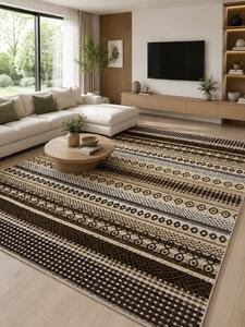 Covor Cappuccino 16035-12, Marime 100 x 200 cm, Crem, Bej, Maro, Inaltime Fir 7 mm, Antialergic, Polipropilena, Living, Dormitor, Sufragerie, Birou
