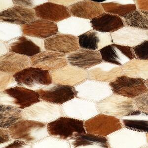 Covor piele cu păr natural, mozaic, maro/alb, 160x230 cm