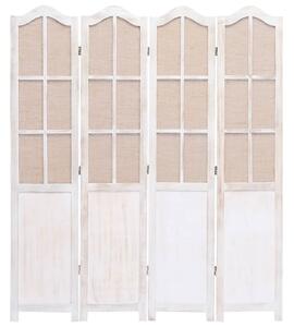 Paravan de cameră cu 4 panouri, alb, 140 x 165 cm, textil