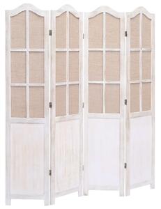 Paravan de cameră cu 4 panouri, alb, 140 x 165 cm, textil
