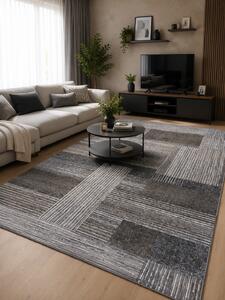 Covor Modern, Kolibri 11561-BG92, Mărime 80 x 150 cm, Gri, Maro, Inaltime Fir 9 mm, Antialergic, Polipropilena, Living, Dormitor, Hol 80 x 150