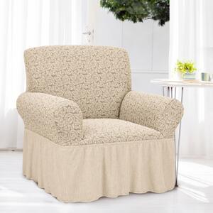 Husa elastica pentru fotoliu, cu volanas si model Jacquard Bej Natur
