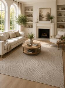 Covor Oksi 38009-202, Marime 60 x 110 cm, Bej, Inaltime Fir 6,5 mm, Antialergic, Polipropilena, Living, Dormitor, Hol 60 x 110