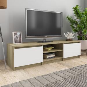 Comodă TV, alb și stejar Sonoma, 140 x 40 x 35,5 cm, PAL