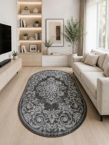 Covor Oval Mira 24016-196, Marime 50 x 80 cm, Gri, Inaltime Fir 6 mm, Antialergic, Polipropilena, Living, Dormitor, Sufragerie, Birou 50 x 80