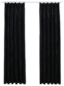 Draperii opace cu cârlige, 2 buc., negru, 140x245 cm, catifea