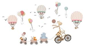 Autocolant de perete pentru copii Ambiance Animals and Hot Air Balloons in the Clouds, 90 x 60 cm