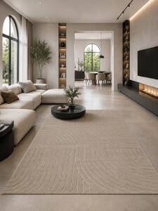 Covor Oksi 38025-202, Marime 60 x 110 cm, Bej, Inaltime Fir 6,5 mm, Antialergic, Polipropilena, Living, Dormitor, Hol 60 x 110