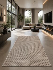 Covor Oksi 38020-202, Marime 60 x 110 cm, Bej, Inaltime Fir 6,5 mm, Antialergic, Polipropilena, Living, Dormitor, Hol 60 x 110