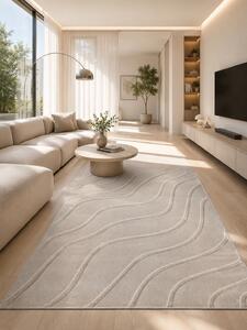 Covor Oksi 38012-202, Marime 60 x 110 cm, Bej, Inaltime Fir 6,5 mm, Antialergic, Polipropilena, Living, Dormitor, Hol 60 x 110
