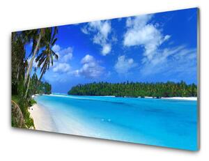 Panou sticla bucatarie Plaja Palms South Sea Peisaj Albastru Verde