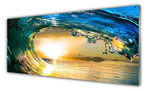Tablou pe sticla Wave Sea Sunset Natura Albastru Galben
