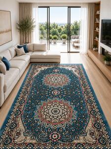Covor Queen 10220, Marime 80 x 150 cm, Turcoaz, Inaltime Fir 7.5 mm, Antialergic, Polipropilena, Living, Dormitor, Sufragerie, Birou 80 x 150