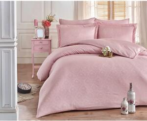 Lenjerie de pat din bumbac satinat pentru pat dublu cu cearșaf Hobby Damask, 200 x 220 cm, roz